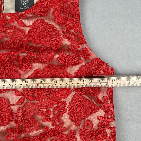 Vince Camuto Embroidered Mesh Sheath Dress Sz 8 Floral Red Cocktail Party - Picture 9 of 10